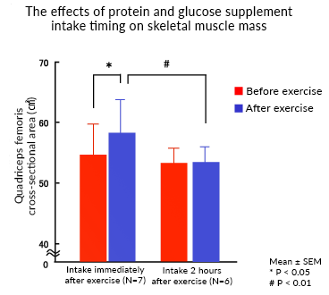 The effects of protein and glucose supplement intake timing on skeletal muscle mass
