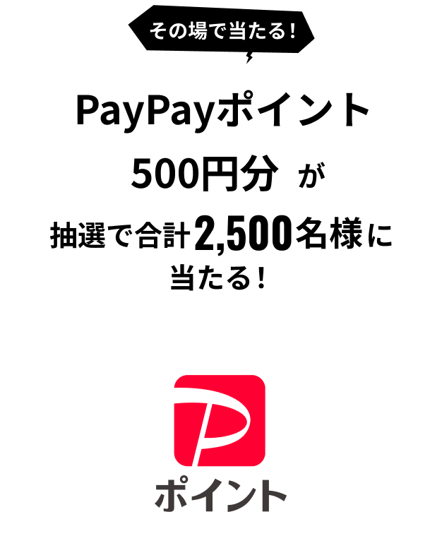 その場で当たる！PayPayポイント500円分が抽選で合計2,500名様に当たる！