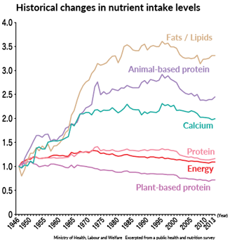 Historical changes in nutrient intake levels
