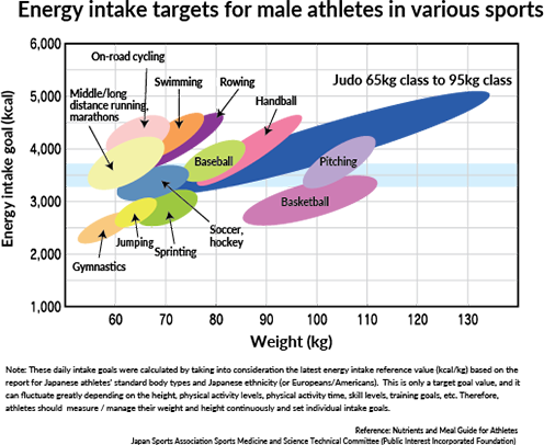 Energy intake targets for male athletes in various sports