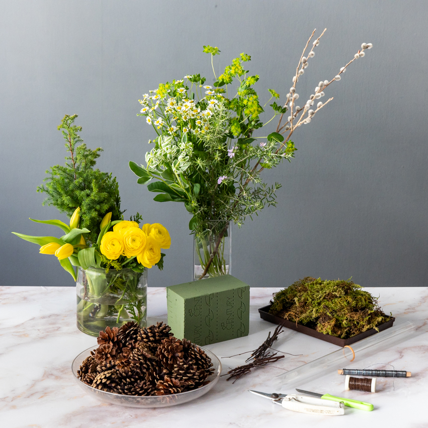 第63回　マツカサで作るフラワーバスケット／北欧フラワーデザイン協会・ヘンティネン・クミさんの【フィンランド花通信】