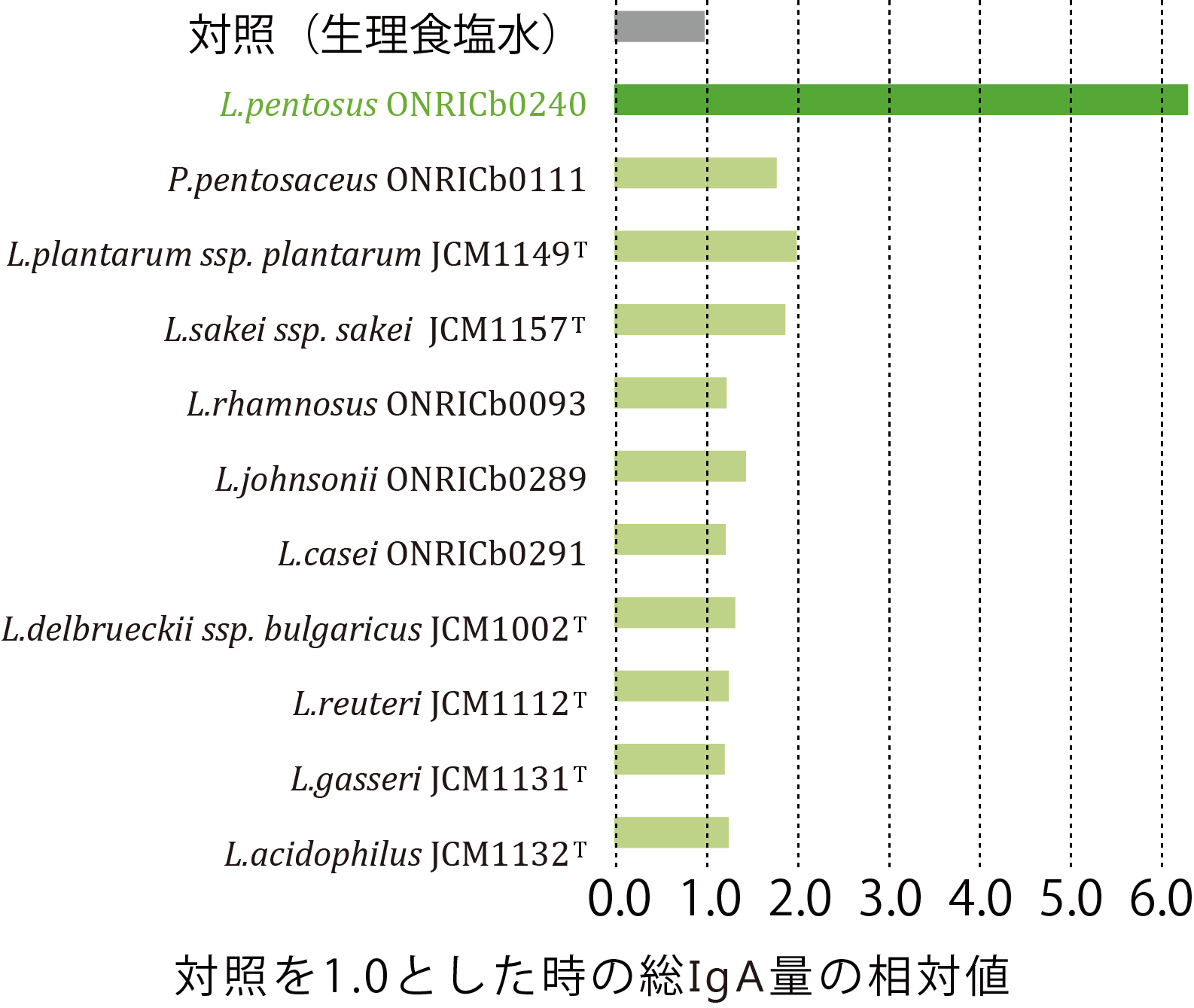 試験対象の乳酸菌で最もIgA産生誘導活性が高かった乳酸菌