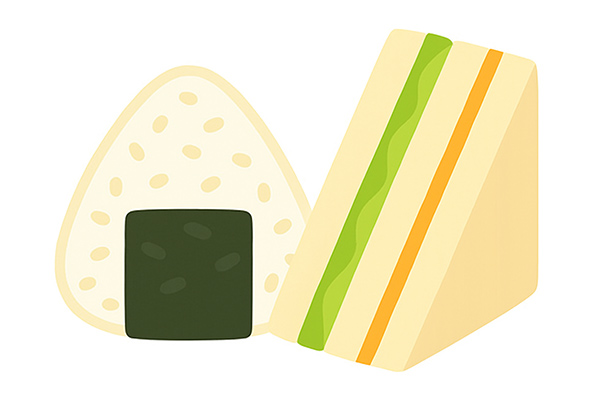 おにぎりと小さなサンドイッチのイラスト