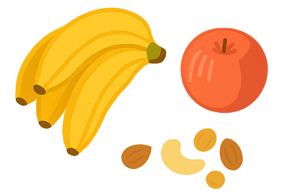 バナナ、リンゴ、ナッツ類のイラスト