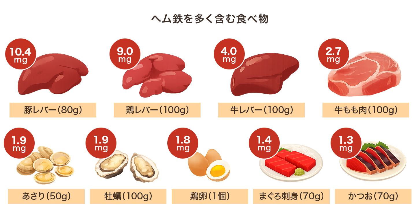 ヘム鉄を多く含む食べ物