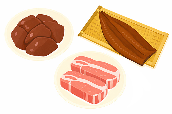 鉄分やビタミンB1を含む食品