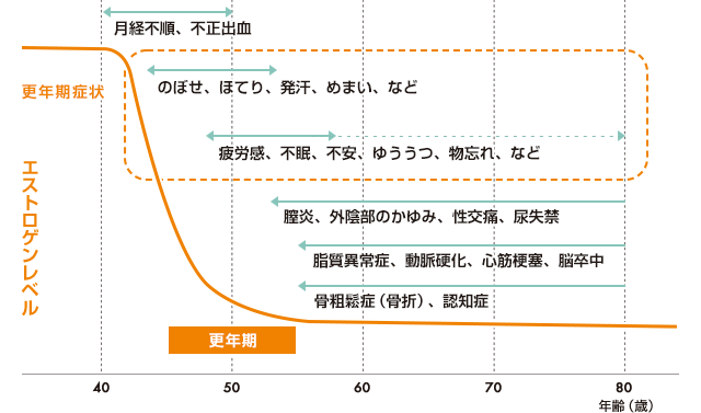 ホルモン分泌量の推移と更年期の不調