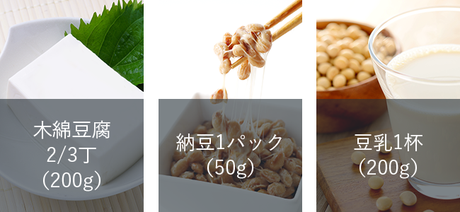 豆腐2/3丁(200g)納豆1パック(50g)豆乳1杯(200g)
